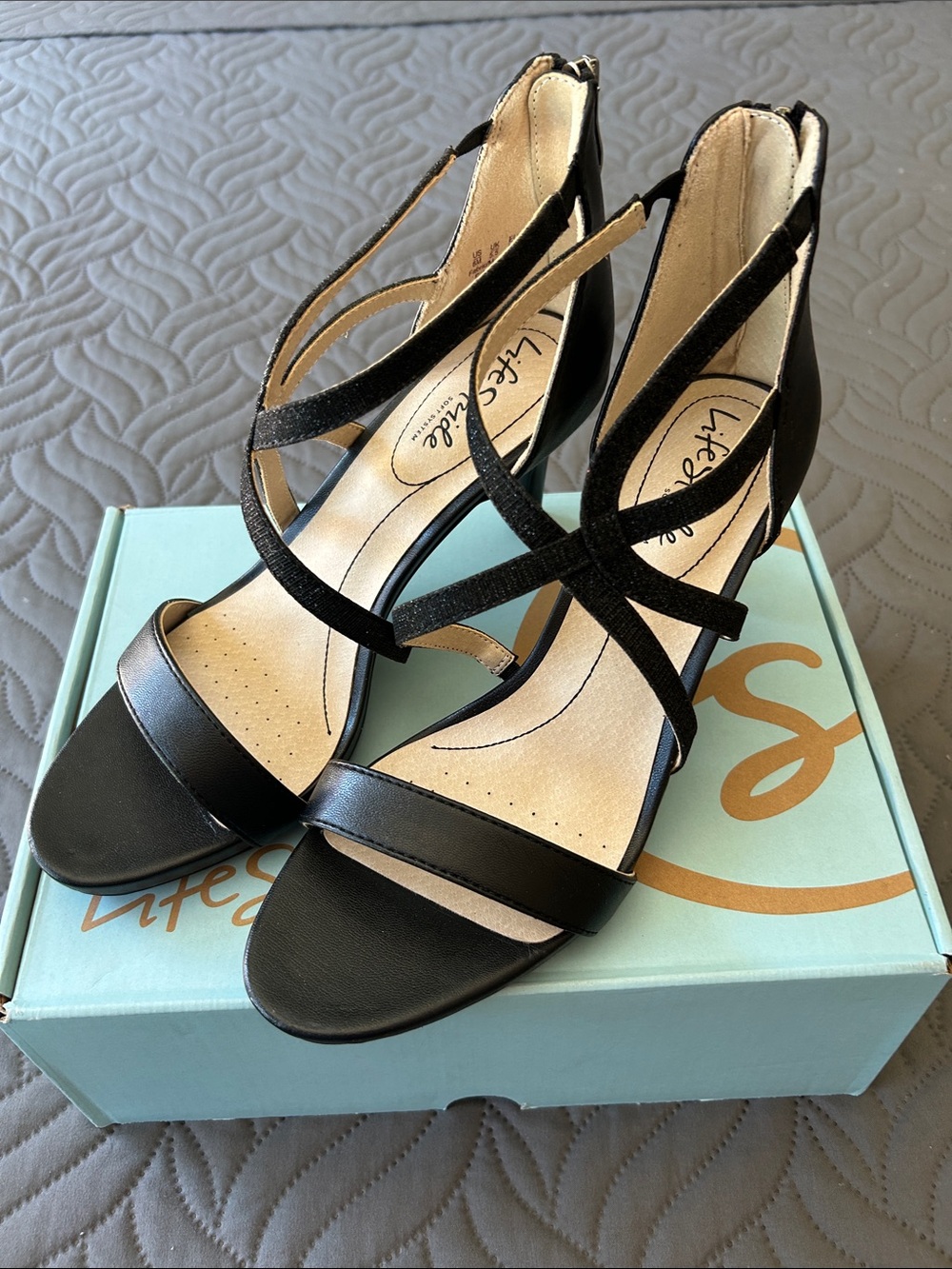 🆕 Life Stride Masquerade Black Strappy Open-Toe Heels